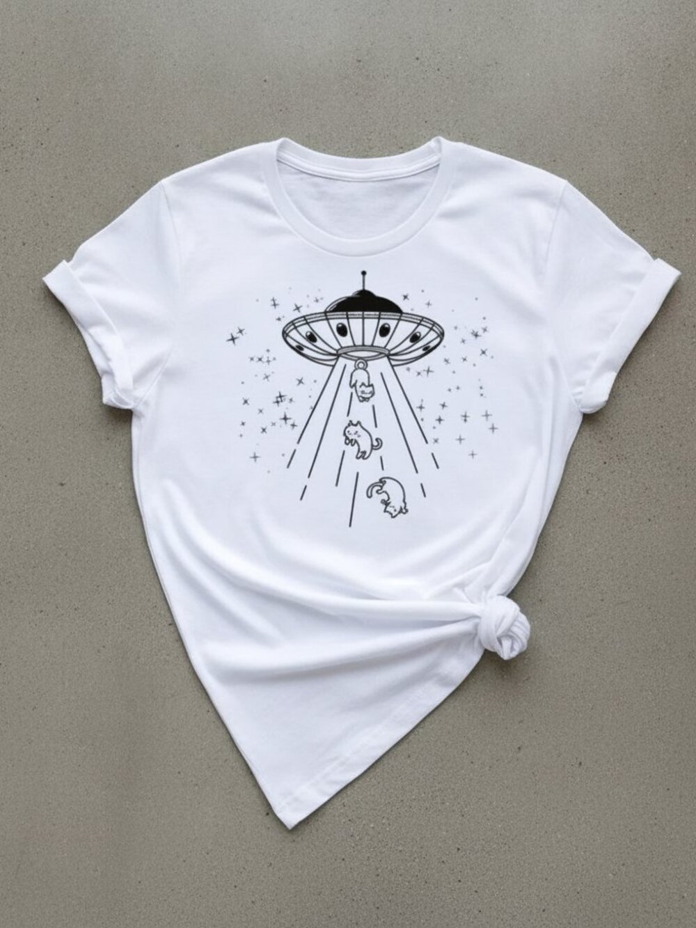Funny Cat UFO Abduction T-Shirt Cute Alien Cat Graphic Tee Space Lover Gift